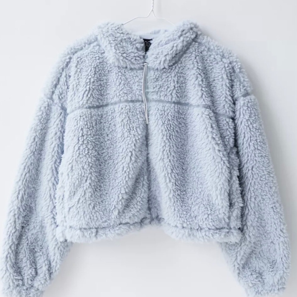 Urban Outfitters Cropped Fleece Teddy Jacket Light Blue Size Small